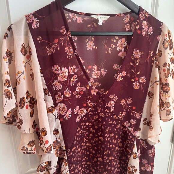 Lucky Brand Mixed Floral Flowy Blouse Top Large Women's Shirt - Picture 1 of 8